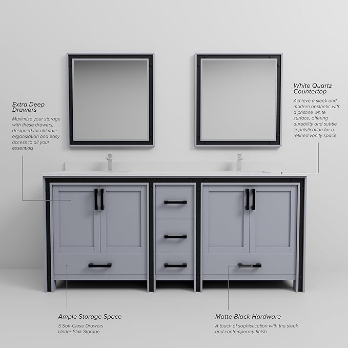 Augustine 80 in. W X 22 in. D Dark Grey Double Bath Vanity Cabinet Without Countertop