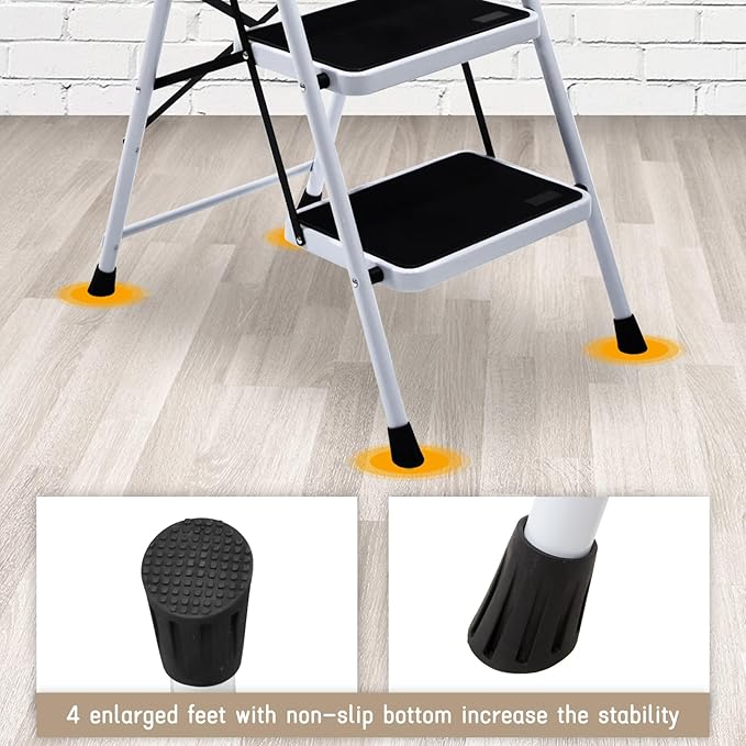 Wiberwi 3 Step Ladder Folding Step Stool for Adults with Top Handrail 330 Lbs Capacity, Lightweight & Portable Step 3 Stool Ladders with Wide Pedal for Home Kitchen Sturdy Steel Frame
