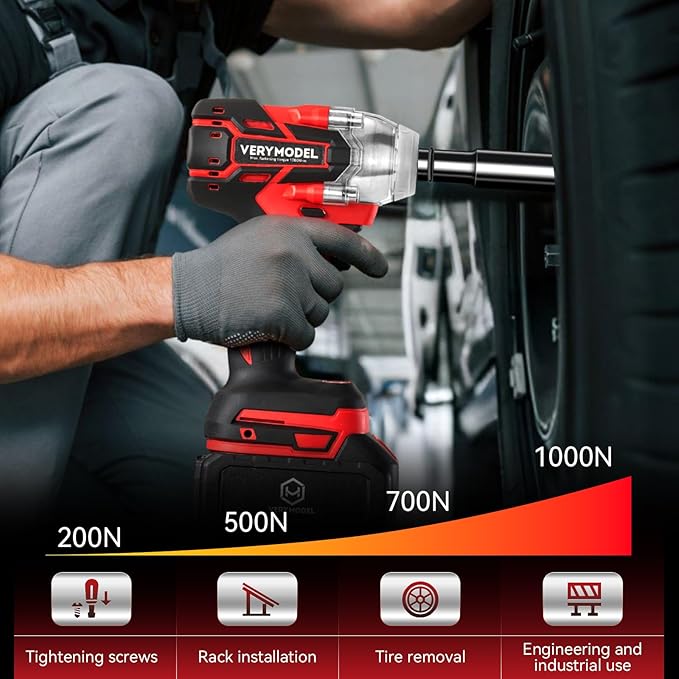 Cordless Impact Wrench,1000N.m(740 ft-lbs) High Torque Brushless 1/2 inch Impact Gun,2x 4.0Ah Battery,6000 RPM (3 in 1) Power Impact Driver for Car/Home/Lawn Mower