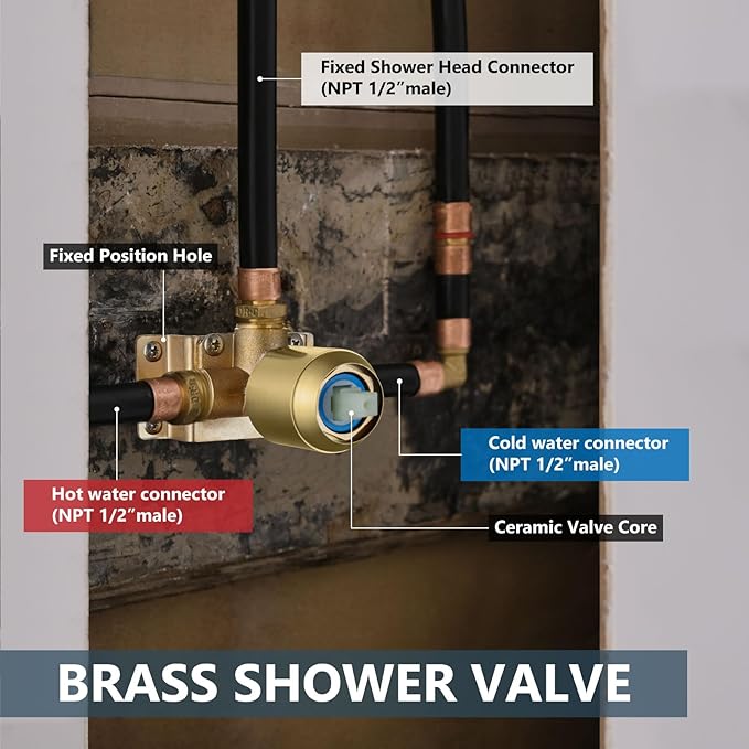 Aolemi Shower Faucet Set Rain Shower Head System Shower Trim Kit Pressure Rough-in Valve Included ABS 8 Setting Dual Shower Head and Handheld Spray Brushed Gold