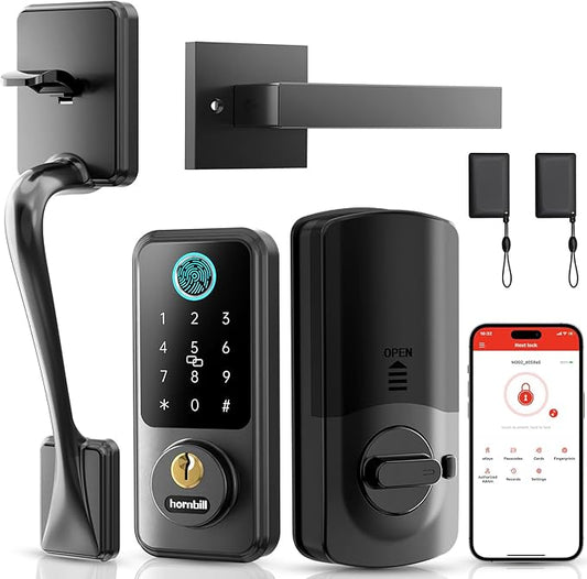 Hornbill Keyless Entry Smart Lock Set, Electronic Deadbolt Front Door Lockset, Keypad Entry Door Lock for Airbnb House Back Front Door, Matte Black