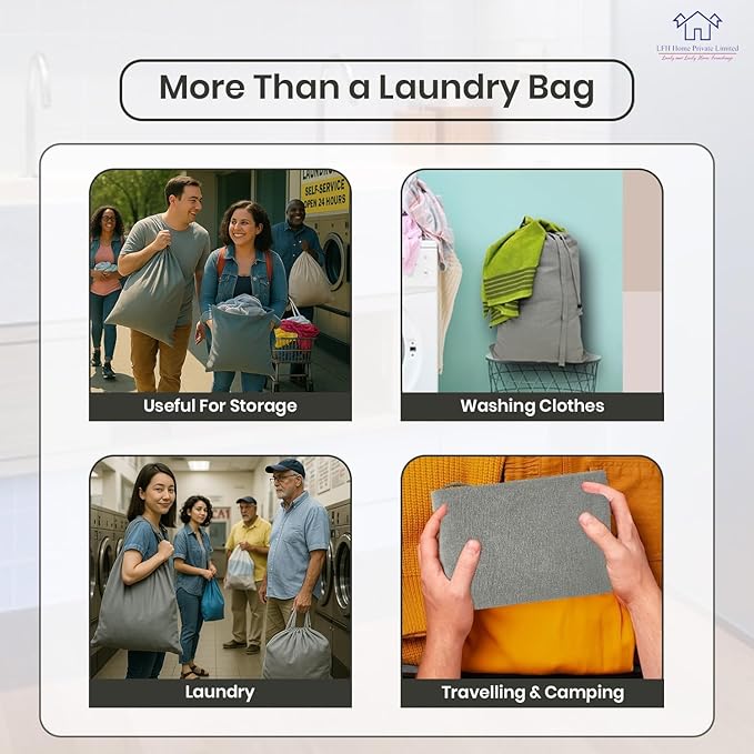 LFH Home Cotton Canvas Large Laundry Bag with Handle, Heavy Duty Drawstring Closure Washable Laundry Bags, School Travel, Home, Hotel, College Dorm, Organizer Sack, Toys 20x30-Grey, Thanks Giving