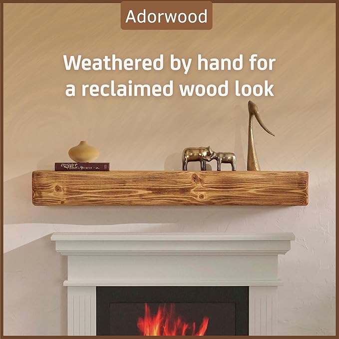 Handmade Fireplace Mantel Shelf 48", Extra Wide Rustic Wood Mantles for Over Fireplace, Wall Mounted Floating Mantel Shelves for Living Room Decor (Light Rustic, 48Lx6Hx8D)