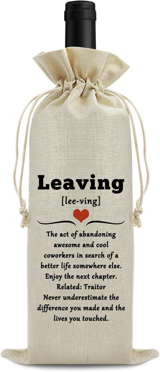 Farewell Gift Coworker Leaving Gifts for Coworkers Wine Bag for New Job Gifts for Colleague Drawstring Wine Bottle Bag Goodbye Gift for Boss Women Men Friends Reusable Burlap Wine Gift Bag