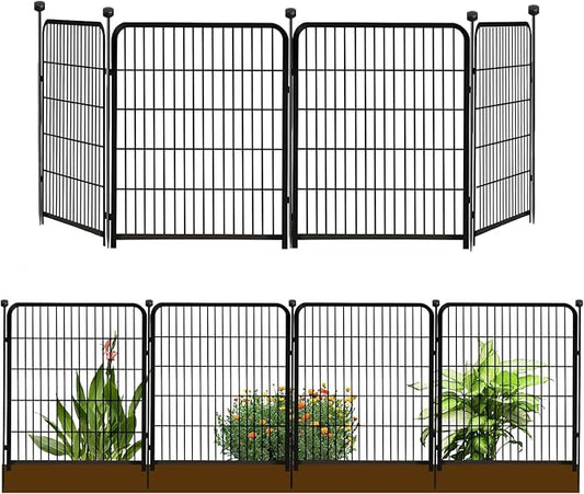 Garden Fencing 36 Inch High, 4 Panels Total 8.9 Ft(L) Dog Fence Outdoor for Yard, 4 One-Sided Plate, No Door, Anti Dig Fence Barrier, Dog Pen, Rabbit Fences, Garden Fences and Borders