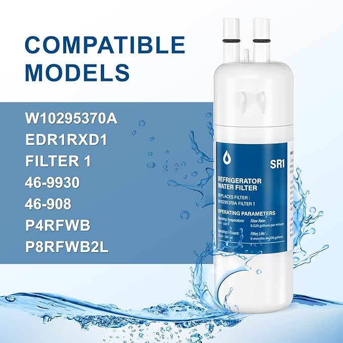W1029537A Refrigerator Water Filter Replacement Compatible with EDR1RXD1, Filter 1, W10295370, P4RFWB, P8RFWB2L, 46-9930, 46-9081 (2 Packs)