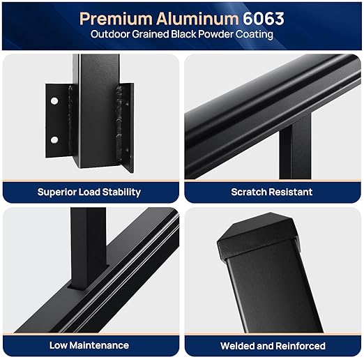1 Pack 2.56 in. x 2.56 in. x 46 in. Aluminum Side Mount Railing Post for 36" Stair or Level Railing Kit, Black Textured Powder-Coat Finish Fascia Mount Post Inner Corner Side Post