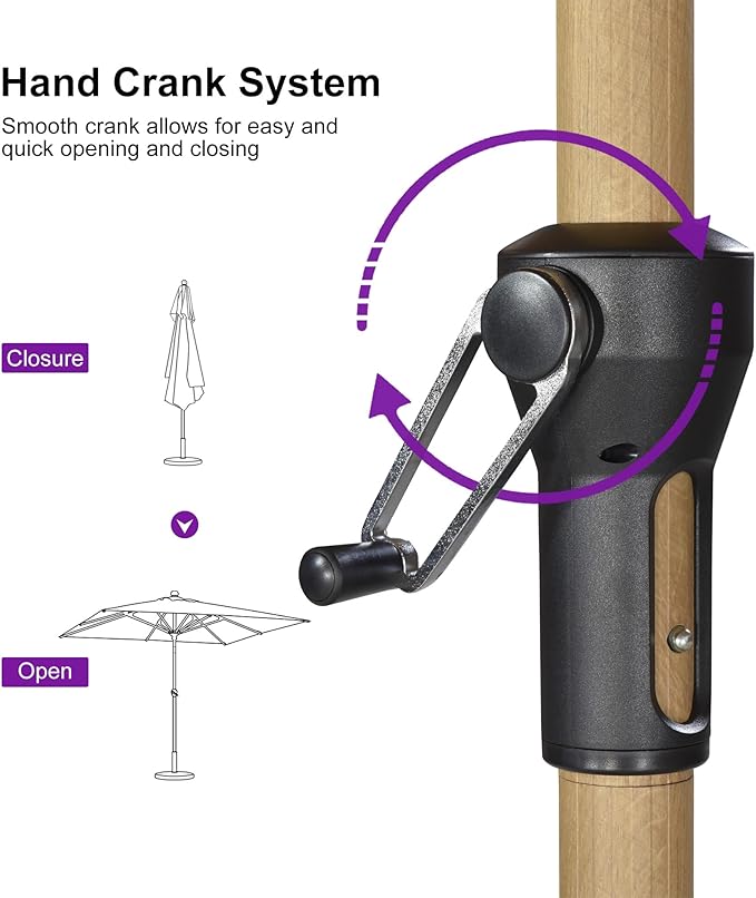 PURPLE LEAF 6' x 9' Market Umbrella Outdoor Table Umbrella Aluminum Patio Umbrella with Push Button Tilt & 8 Sturdy Ribs and Crank Rectangular Sun Umbrella for Pool Backyard Beach, Taupe