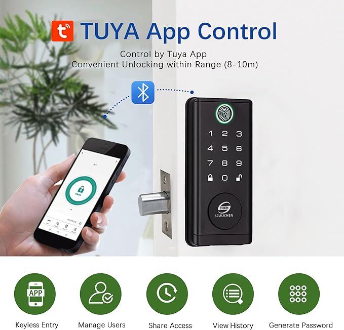 Smart Lock for Front Door, Keyless Entry Deadbolt with Fingerprint, Keypad, App Control, 5-in-1 Waterproof Door Lock for Home, Office, Airbnb