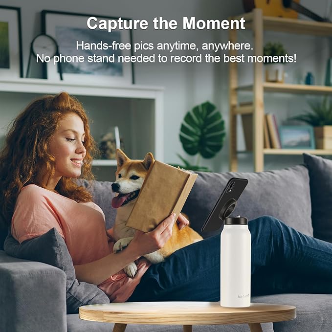 Insulated Water Bottle with Magnetic Phone Holder Compatible with MagSafe and iPhone, Stainless Steel Water Bottle Phone Mount For Sports Travel School, Hot 12H Cold 24H, 24oz (Red)