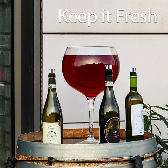 5 Pcs Wine Stopper, Stainless Steel Vacuum Bottle Stopper for Beverage, Wine Fresh, Reusable Wine Corks Tapered Storage Craft for Bar, Party, Wedding