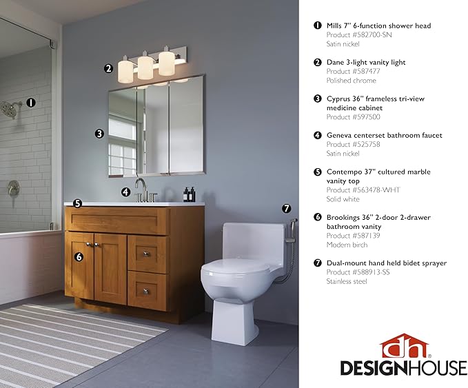 Design House Cyprus 36-in. Wide Medicine Cabinet, 3 Frameless Mirrored Doors, Pre-Assembled, Surface or Recess Mounted, White Clear, 36.3 in. W x 4.4 in. D x 30.1 in. H, 597500