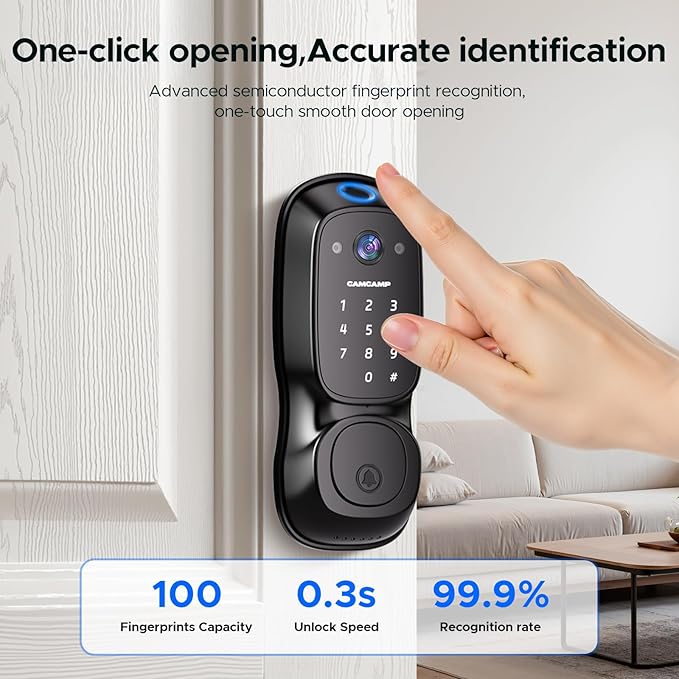3-in-1 Video Doorbell Smart Lock with Fingerprint & Camera Keyless Entry Deadbolt, Built-in Wi-Fi, Auto Lock, App Control, Easy Install Front Door Security