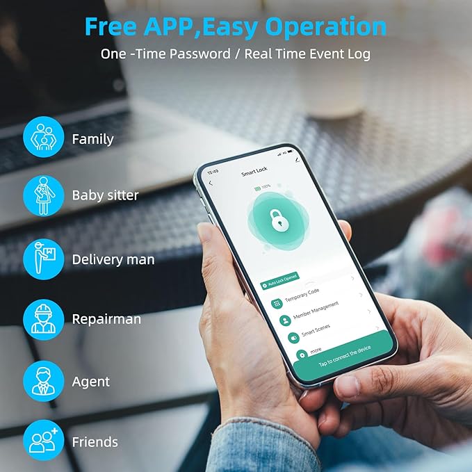 WiFi Front Door Lock Set with Handle, Featuring Fingerprint Keyless Entry, Smart Keypad with Lever Handles, Electronic Screen + WiFi Gateway, App Control, Auto-Lock, and Voice Control