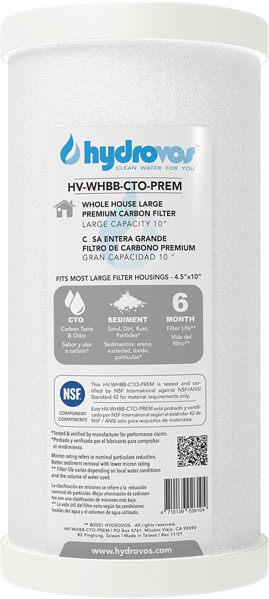 Radial Flow 10" x 4.5” Carbon Water Filter, Premium Activated Carbon Reduces Sediment, Chlorine Taste and Odor, High Efficient and Universal Fit 10 Inch Whole House Water Filter System
