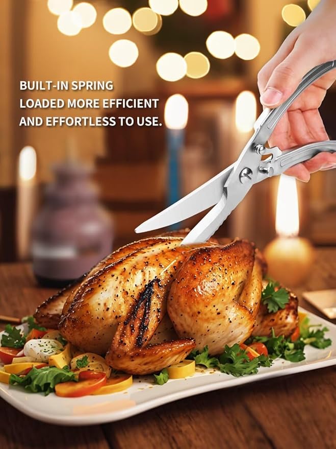 Enhanced Heavy-Duty Stainless Steel Kitchen Shears - Versatile & Ultra-Sharp Poultry Shears for Meat,Fish and Vegetables,Featuring Anti-Slip Handles and Safety Lock,Dishwasher Safe