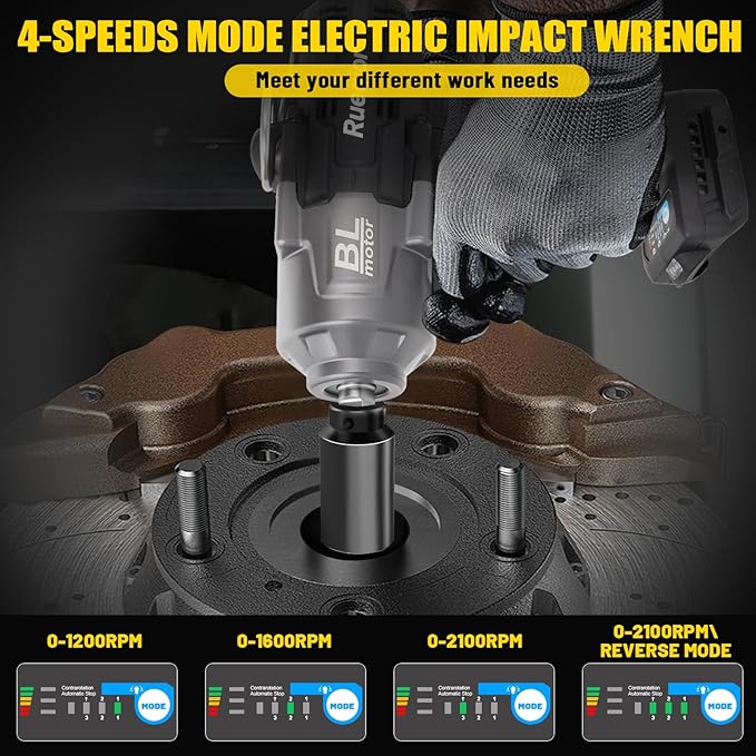 Cordless Impact Wrench 1/2" for Dewalt 20V Battery, Impact Wrench 1500FT-LBS(2000N.m) High Torque Brushless Electric Impact, with 4 Modes Power Impact Driver for Car, Truck, Mower (No Battery)