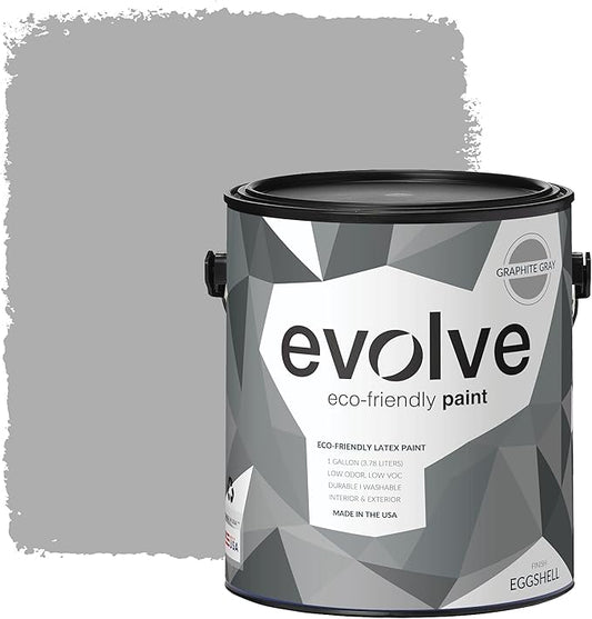 EVOLVE Paint & Primer: Environment-friendly, Low Sheen with One-coat Coverage for Interior & Exterior surfaces (Graphite Gray, 1-Gallon)