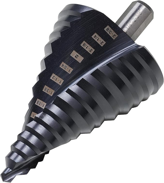 1/4 to 2-3/8 Inch M2 High Speed Steel Step Drill Bit Spiral Grooved Double Fluted, Large Drill bits for Hole Drilling in Stainless Steel, Copper, Aluminum, Wood, Plastic