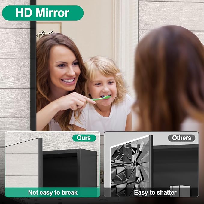 20 x 26 Farmhouse Medicine Cabinet for Bathroom, Black Bathroom Mirror with Storage, Tempered Glass, Frameless Recessed or Wall Mount Aluminum Medicine Cabinet - Pre-Assembled