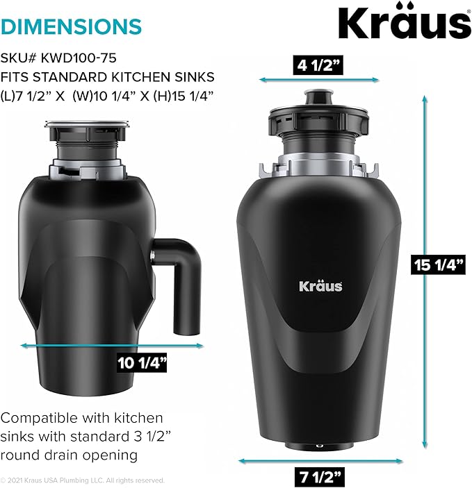 KRAUS Standart PRO™ 33-inch 16 Gauge Undermount 50/50 Double Bowl Stainless Steel Kitchen Sink with WasteGuard™ Continuous Feed Garbage Disposal, KHU102-33-100-75MB