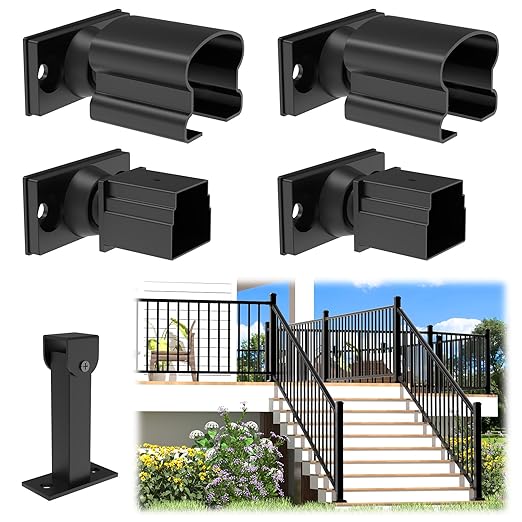 4 Pack Aluminum Adjustable Railing Bracket with Stair Foot, Deck Railing Bracket Connector, Black Textured Powder-Coat Finish Railing System(Universal Brackets)