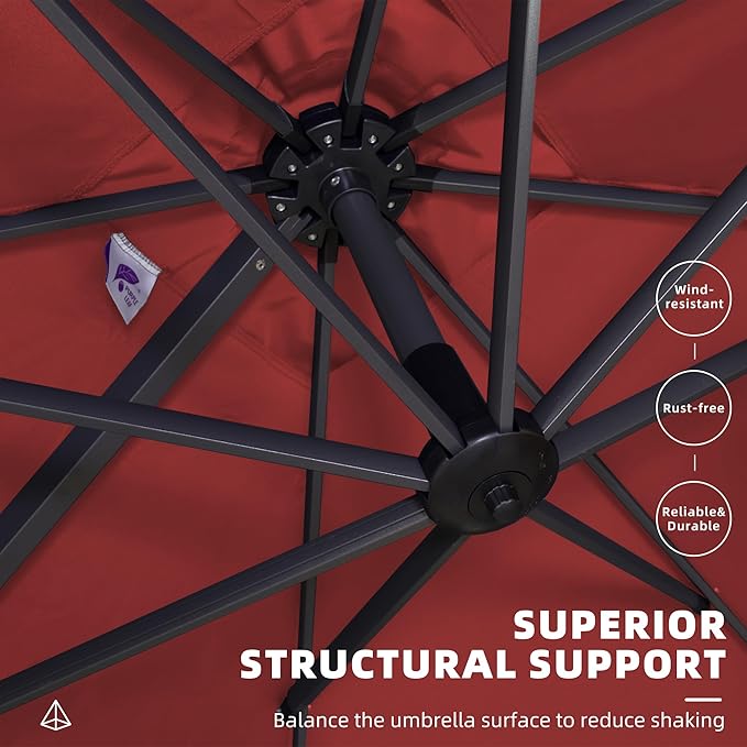 PURPLE LEAF 10' X 13' Patio Umbrella Outdoor Cantilever Rectangle Umbrella Aluminum Offset Umbrella with 360-degree Rotation for Garden Deck Pool Patio Terra