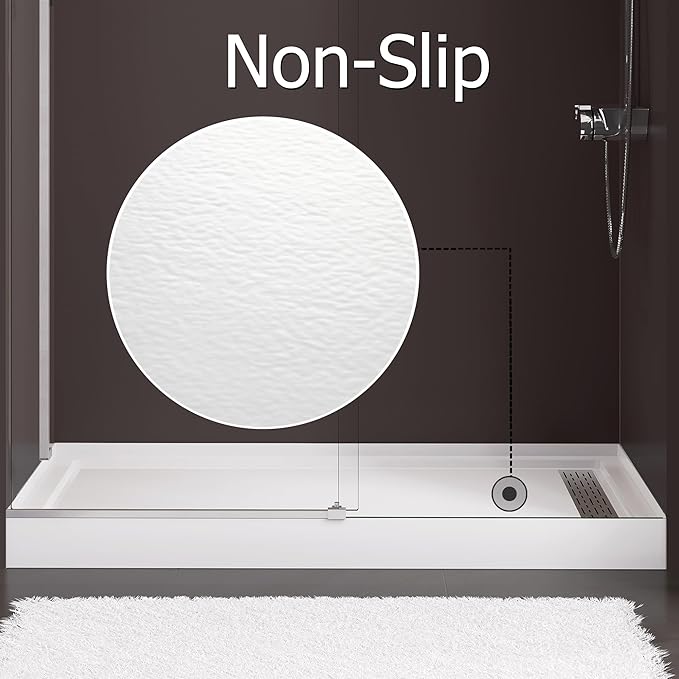MORVANO Shower Base 60" x 32" Right Drain, Shower Pan Kit With Stainess Steel Cover, Non-Slip Acrylic in White, Brush Nickel for Bathroom