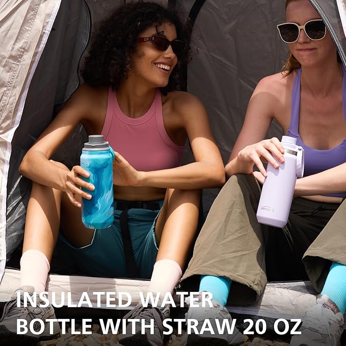 Greylock 20 oz Insulated Stainless Steel Water Bottle with Straw Lid- BPA-Free Leak Proof When Closed, Reusable Metal Water Bottle with Carry Handle for Travel Camping, 24 Hours Cold (Mapmakersmuse)