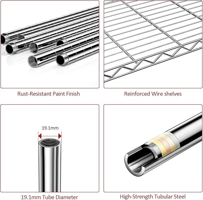 IZEUK 5-Tier Chrome Metal Storage Shelves, Heavy Duty Wire Shelving Unit for Kitchen, Office, Garage, or Home Organization, 1250 lbs Capacity, 13.8" D x 29.5" W x 59.5" H