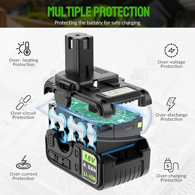 Abeden 2 Packs 18V 4Ah Replacement Ryobi Batteries with USB for Ryobi 18 Volt ONE+ P108 P102 P103 P104 P105 P107 P109, Compatible Lithium-Ion Battery for Cordless Tools