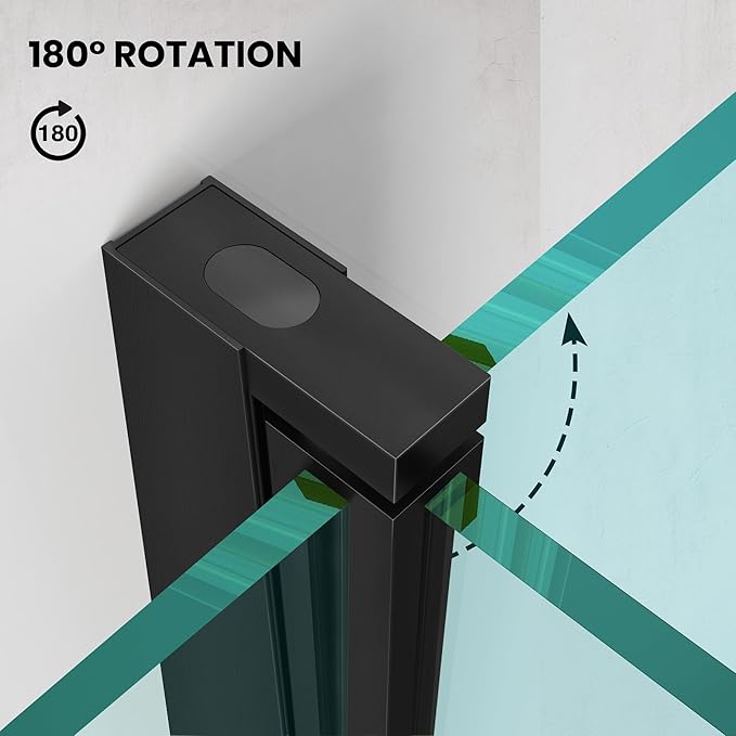 Frameless Hinged Bathtub Shower Door - 34"x58", Clear Tempered Glass 8mm Thick, Matte Black with Stainless Steel