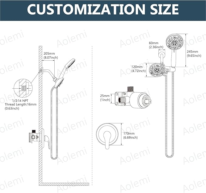 Aolemi Shower Faucet Set Rain Shower Head System Shower Trim Kit Pressure Rough-in Valve Included ABS 8 Setting Dual Shower Head and Handheld Spray Brushed Gold