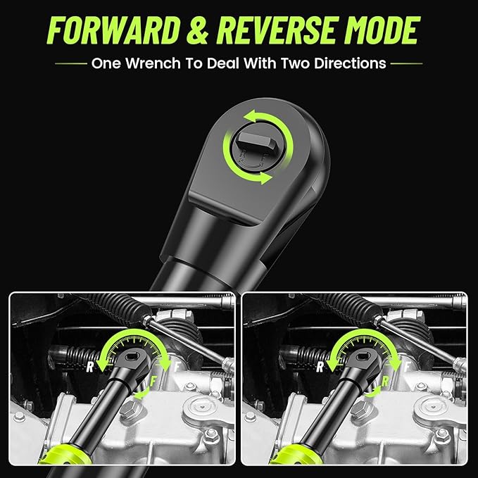 3/8" Cordless Ratchet Wrench: 58Ft-lbs (80N.m) 400RPM Light Weight Electric Ratchet, 6'' Extended Neck, 2 x2.0Ah Battery, 8 Sockets, 3" Extension Bar, LED Light (RH80B)