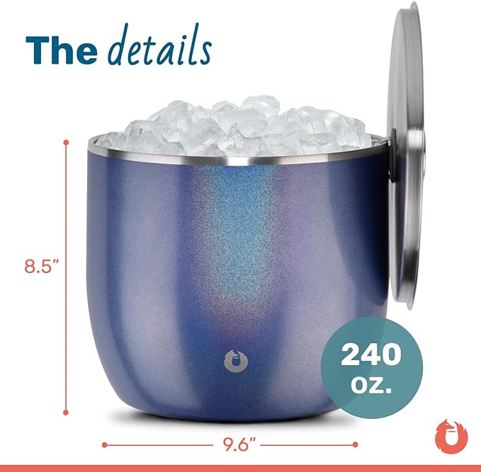 SNOWFOX XL Premium Vacuum Insulated Double Wall Stainless Steel Ice Bucket with Lid/Scoop,Bar Accessories,Large Elegant Party Bucket,Chills Several Bottles,Beautiful Entertaining Supplies,7 Liter,Blue