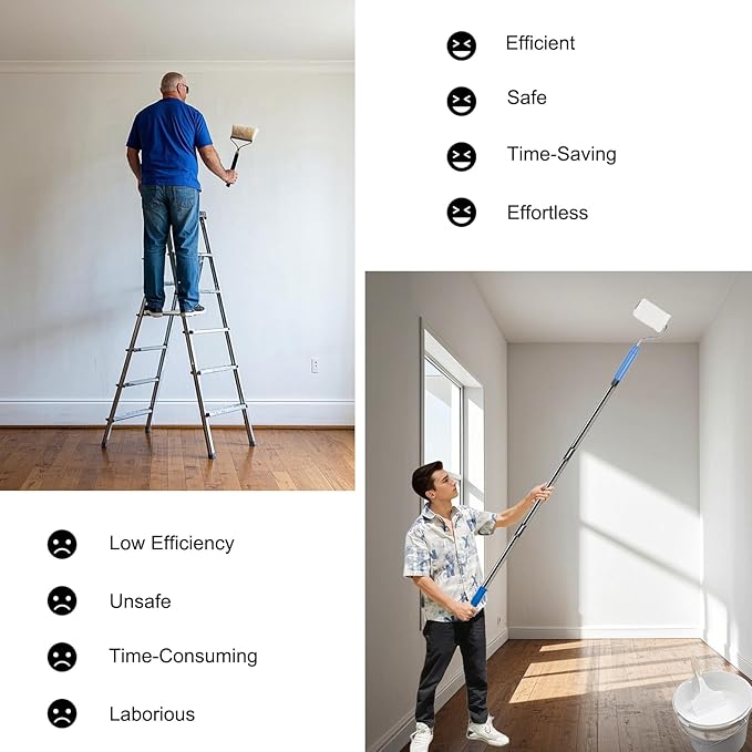 10 Ft Extension Pole +Joint Angle Adaptor, Paint Roller Stainless-Steel Threaded Splicing Extension Poles for Hand Drywall Sander Wall Cleaning and Polishing Paint Roller Brushes (10 Feet)