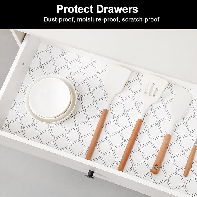 Cooyes Shelf Liner Drawer Liners, Shelf Liners for Kitchen Cabinets, Non Adhesive Cabinet Liner, EVA Waterproof Oil-Proof Non-Slip Refrigerator Liners for Shelves (White, 17.7 Inches x 16.5 FT)