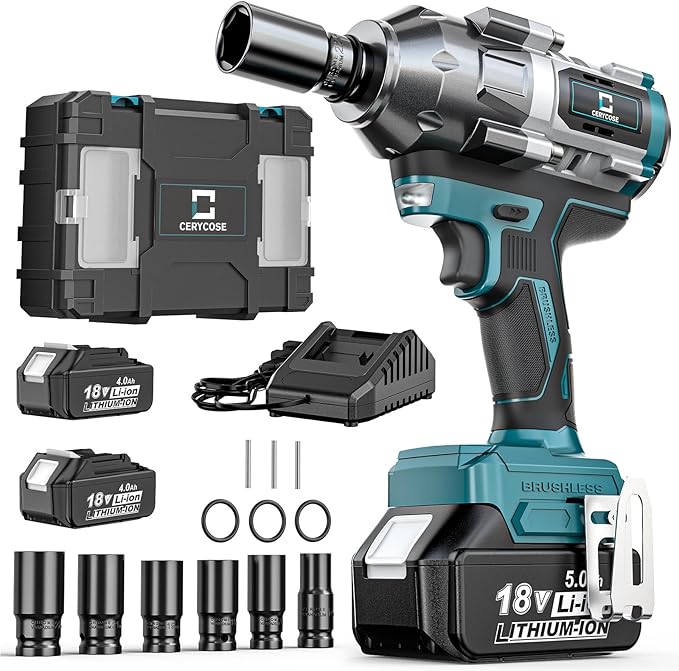 Cordless Impact Wrench 1/2 inch for Makita Battery, 900Ft-lbs Brushless High Torque Impact Gun with 2x5.0AH Battery ﻿