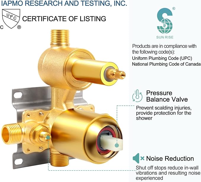 SR SUN RISE 12 Inch Brushed Gold Shower System, Wall-Mount Adjustable 16-Inch Slide Bar with 6-Function Hand Shower Faucet Included Valve and Trim Kit