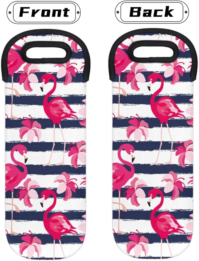 Flamingo Stripe Single Bottle Wine Gift Tote Carrier Neoprene Wine Tote Bags Holder Cooler Wine Lover Gift