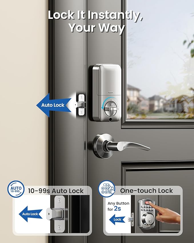 Veise Keyless Entry Door Lock with 2 Lever Handles - Electronic Keypad Deadbolt, Easy Installation Digital Smart Front Door Lock Set, Satin Nickel