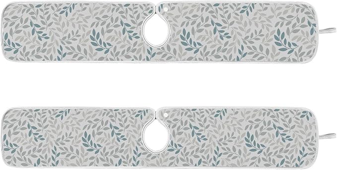 Kitchen Faucet Absorbent Mat,Green Gray Leaf Water Splash Guard for Sink, Faucet Drip Catcher Thicken Sponge Microfiber Faucet Water Catcher Mat Sink Absorbent Mat for Kitchen 23x5in 2 Pack