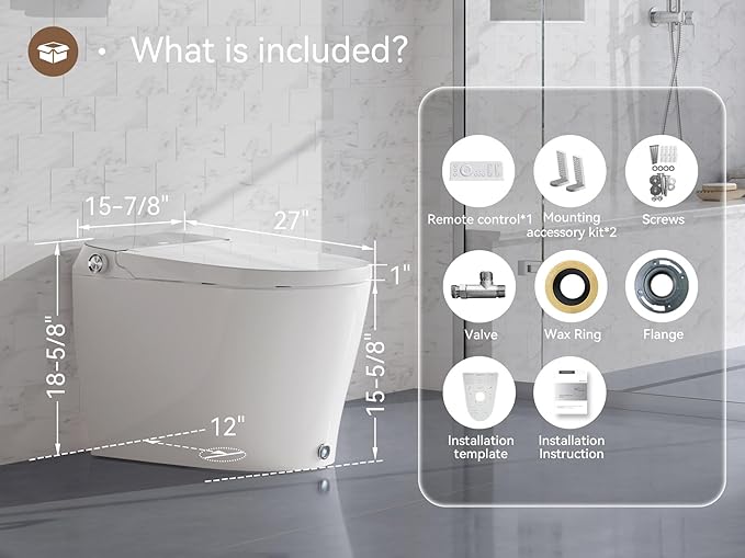 Upgrade Smart Toilet with Pump-assist Flush and Kick Flush, Bidet Toilet with Instant Warm Water, Heated Toilet Seat and Dryer, Japanese Toilet with Bidet Built in Deodorization, Blackout Flushing