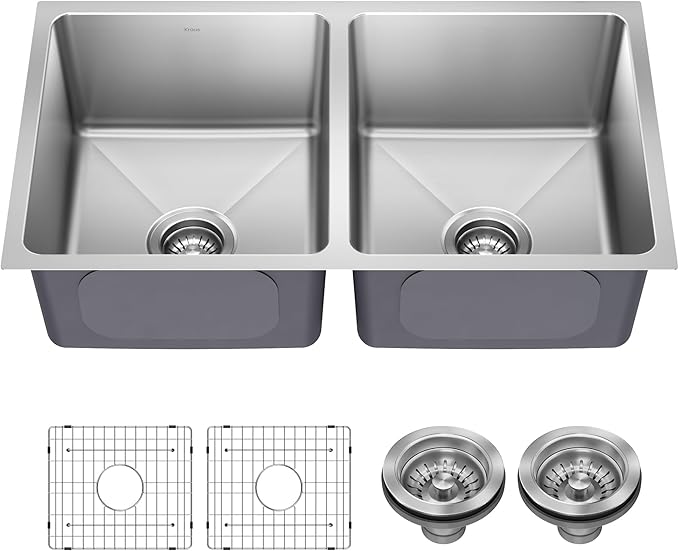 KRAUS Fairlane 33-inch Undermount Double Bowl 18-Gauge Stainless Steel Kitchen Sink, KHU632-33