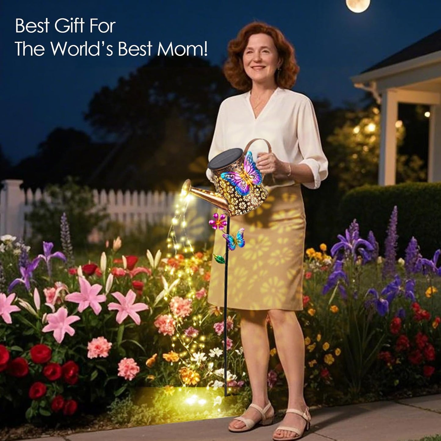 Solar Watering Can with Lights Outdoor Garden,Waterproof Garden Stake Lights Decoration for Yard Lawn Patio Pathway Front Porch Landscape Gardening Gifts for Mom Grandma Women Birthday Gift