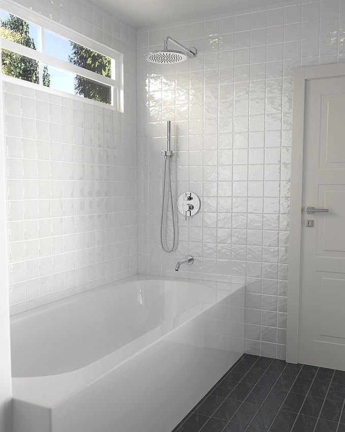 Lava Odoro Modern 3-Setting Round Rain Bathtub and Shower Faucet Set, Chrome Rainfall Shower Head and Handle Set, Rain Shower System with Tub Spout, Shower Valve Trim Kit, Chrome, SF104-C-T