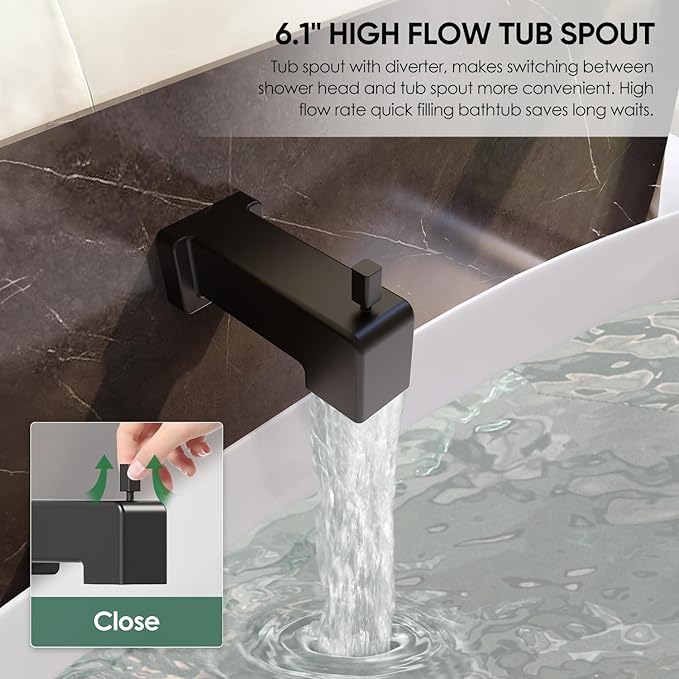 Replacement for Delta Faucet Shower Trim Kit 14 Series, Matte Black Bathtub Shower Faucet Set, 10-Inch Black Shower Head and 16-Inch Shower Arm Combo（Valve/Cartridge Not Included）