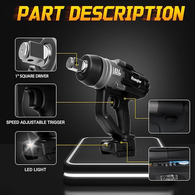 Cordless Impact Wrench 1" for DeWalt 20V MAX Battery, Impact Wrench 2250FT-LBS(3000N.m) High Torque Brushless Electric Impact, with 4 Modes Power Impact Driver for Car, Truck, Mower (No Battery)