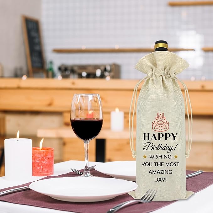 Happy Birthday Wine Bag Birthday Gift for Women Men Best Friend Friendship Gift Birthday Party Decoration Wine Bag Gift Birthday Gifts for Female Coworker Daughter Husband Wife Wine Bottle Bag