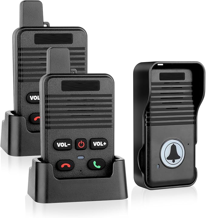 Wireless Door Bell, Full Duplex Long Range Wireless Doorbell, Waterproof 2 Way Communication Doorbell, 8 Volume Levels 4 Chime Wireless Doorbells For Home Business(Black, 2 Receiver, 1 Transmitter)